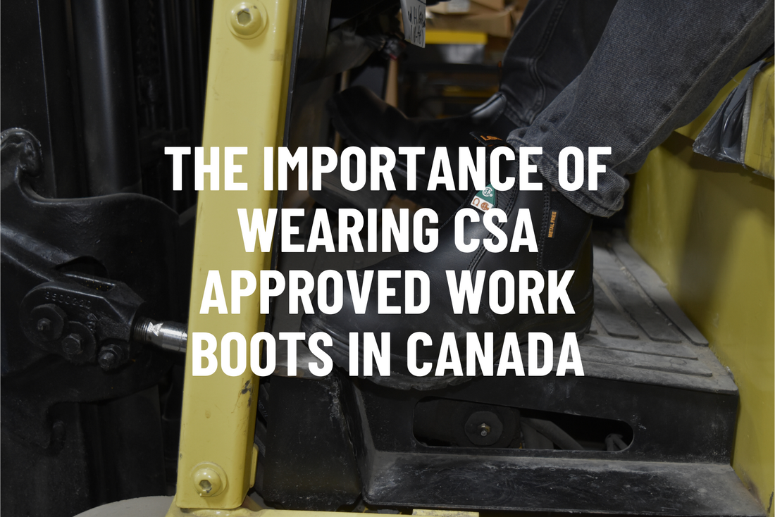 Worker wearing CSA approved composite toe boots on industrial equipment